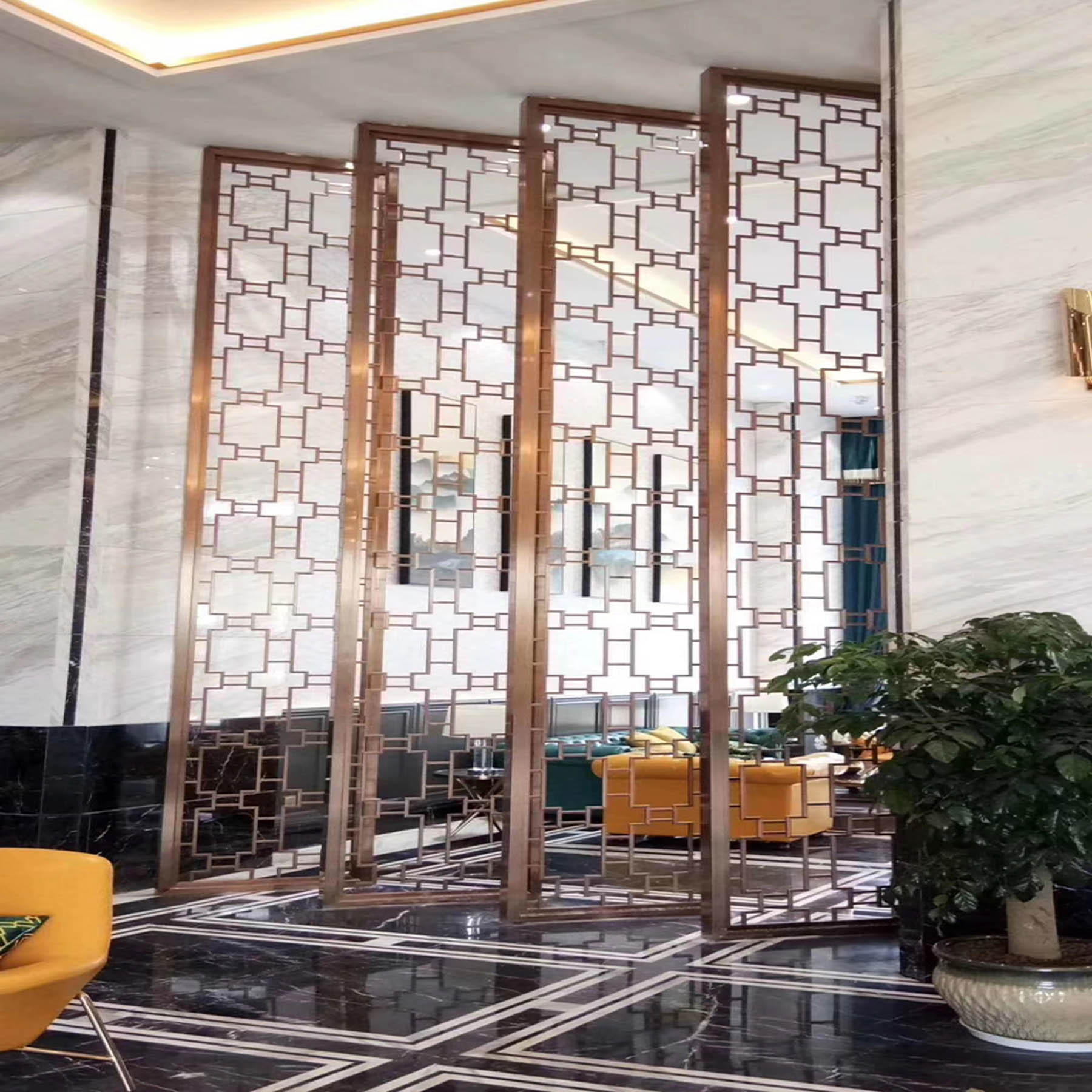 Mirror Finished Srainless Steel Hotel Partition Lobby Use Solid Aluminum  Screen Modern Design