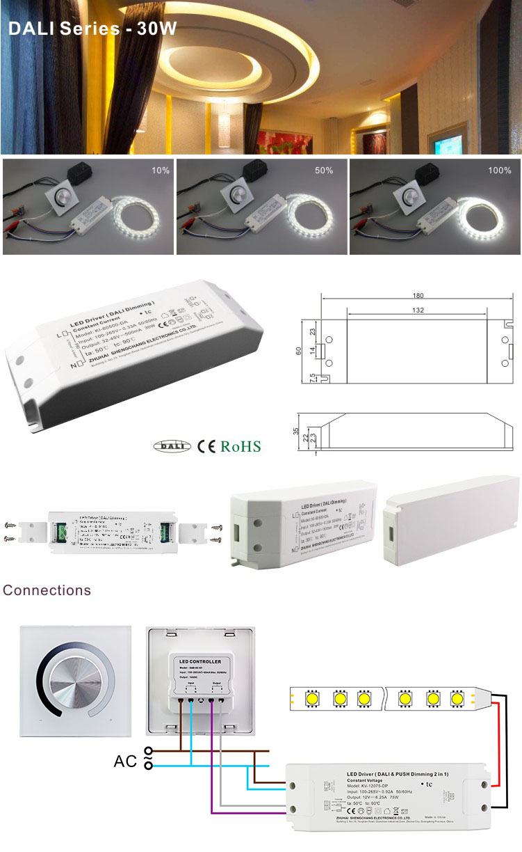 KI-80350-DA 350mA 30W 100-265V DALI Constant Current AC DC LED Driver