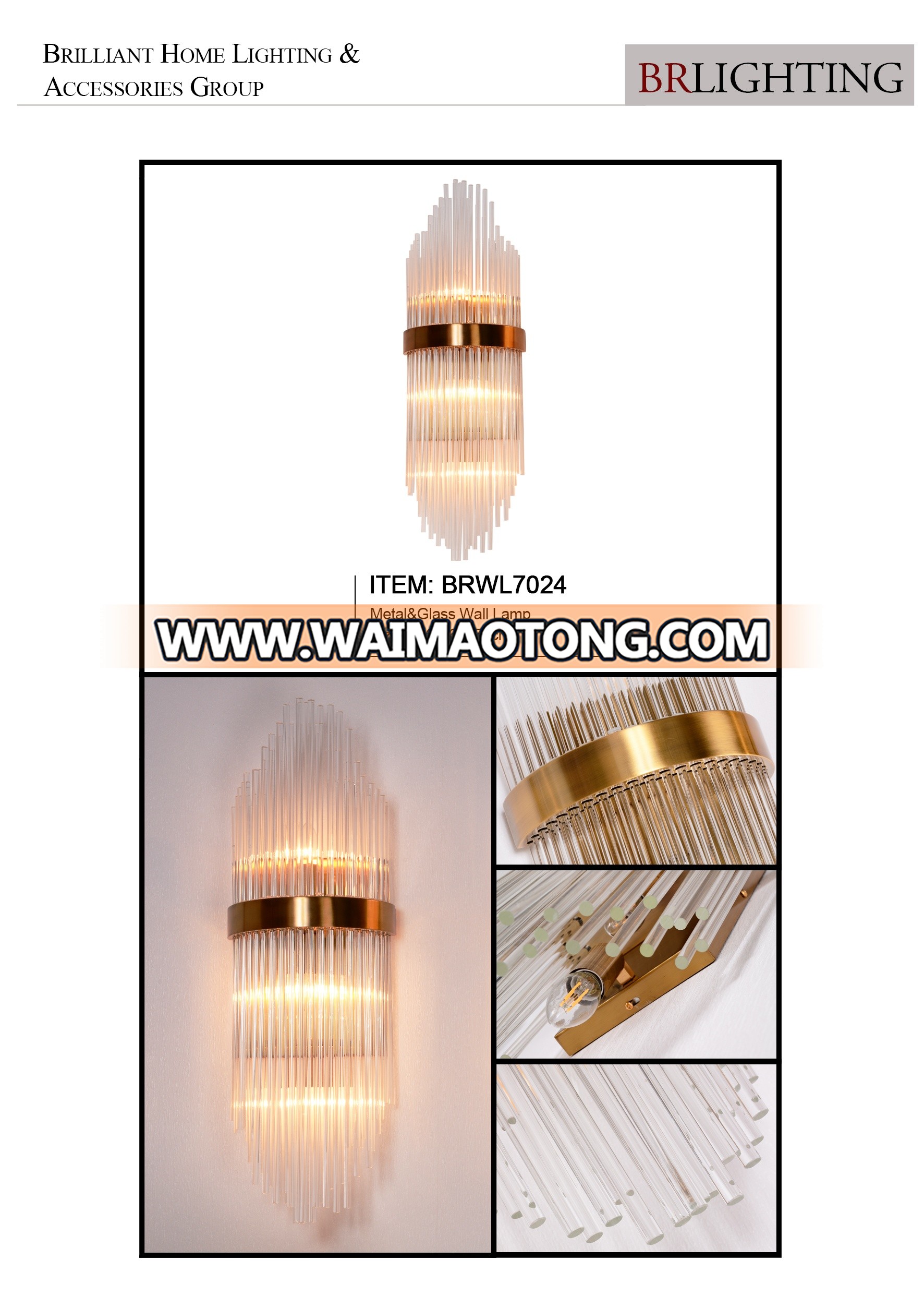 Decorative Style Glass Material Copper Wall Light for hotel home