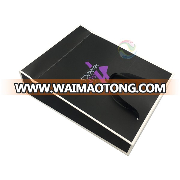 Shenzhen High Quality Custom Print Matt Black Color Paper Gift Bag with Rope Handle