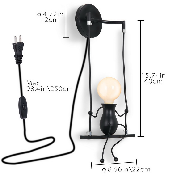 Nordic Modern  living room   Light E27 art black  mini human wall lamp for children' s bedroom