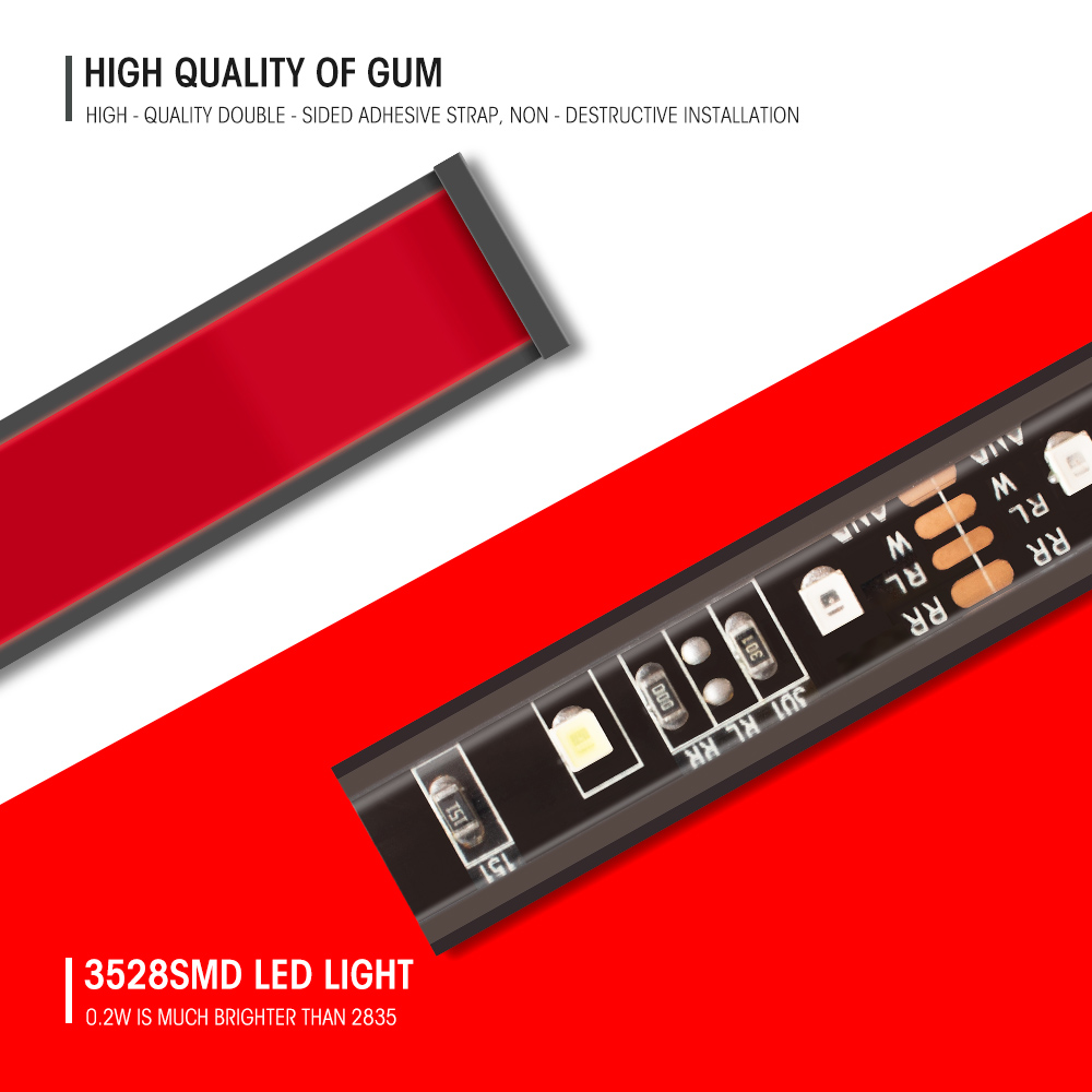 high-power 60 inch led flexi-stri 12V led taillight strip 4 light model with red turn light stoplight  car LED tail light strip