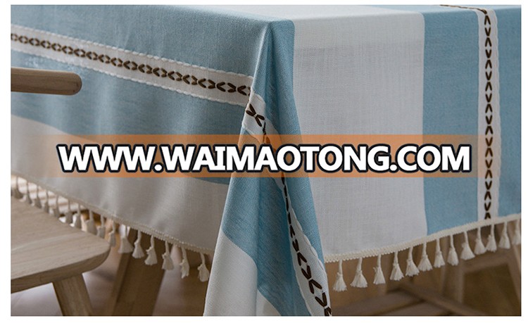 Daily Use Cotton linen Embroidery Tassel  Tablecloth Rectangular Jacquard Dining Table Cloth