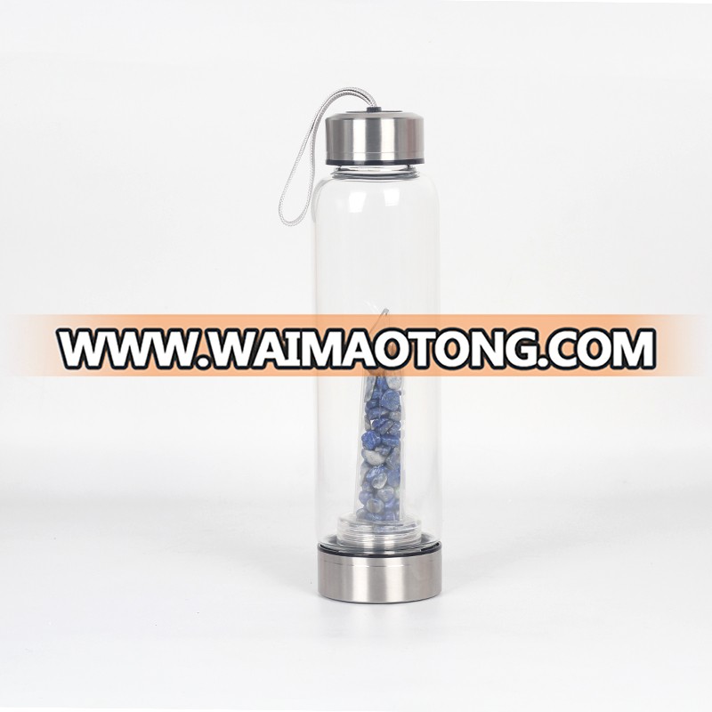 Wholesale 500ml natural crystal energy glass water bottle crystal water bottle with rope