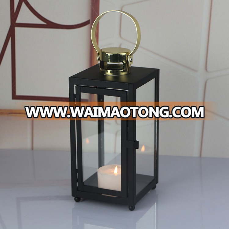 Retro Decoration  Black  Metal Glass Candle Lantern