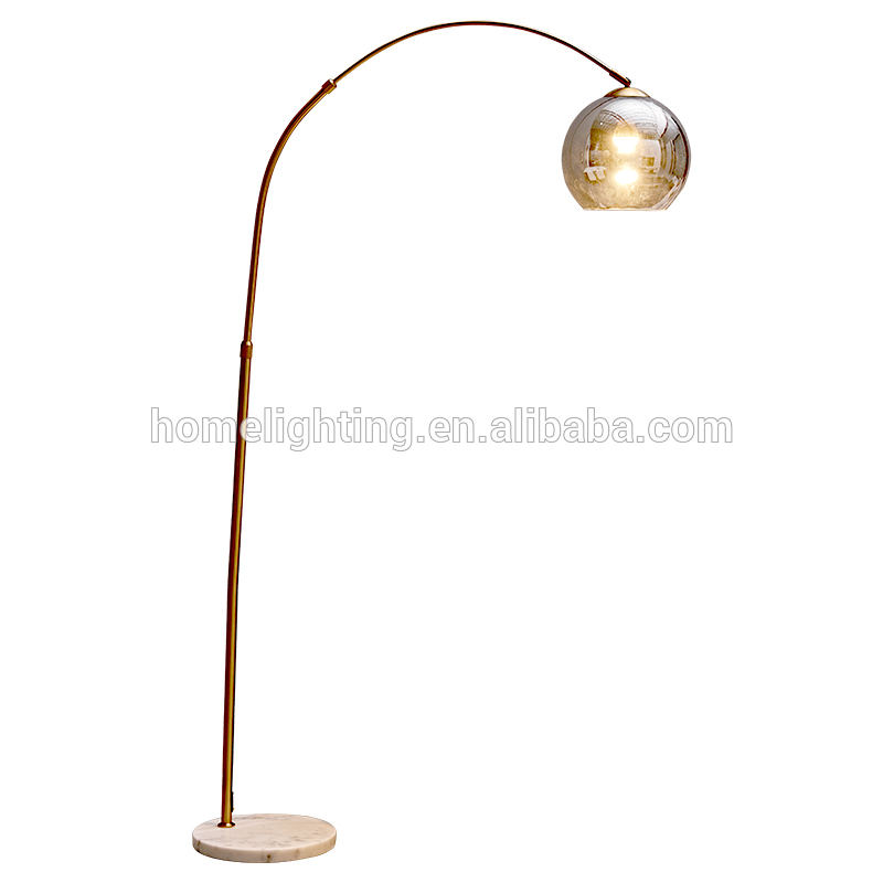 JLF-3077 Modern Marble Base Fishing Floor Standing Lamp With Globe Glass Shade For Home Living Room Decorative Lighting