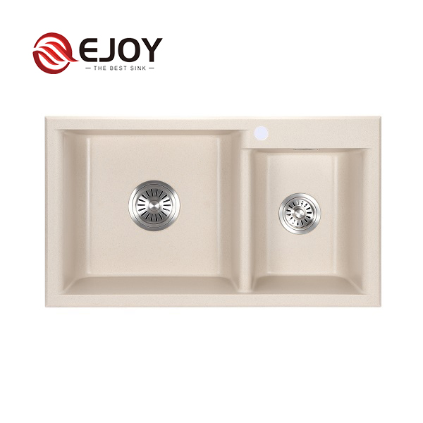 EJOY High Quality Customized artifical stone quartz granite Double Bowl kitchen sink Hotel Home Restaurant Farm use H8107