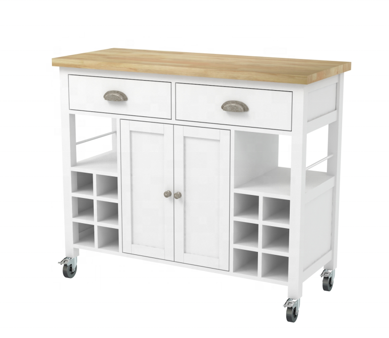 Kitchen furniture island cart trolley with wine rack