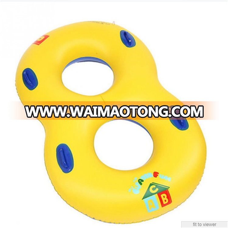 Customized printing inflatable double swimming pool float seat ring with handles