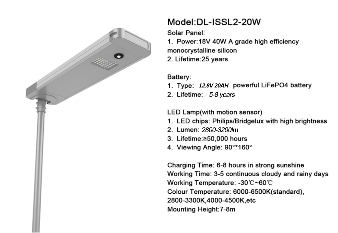 20W outdoor solar light luminaria integrated all in one street solar farm landscape light