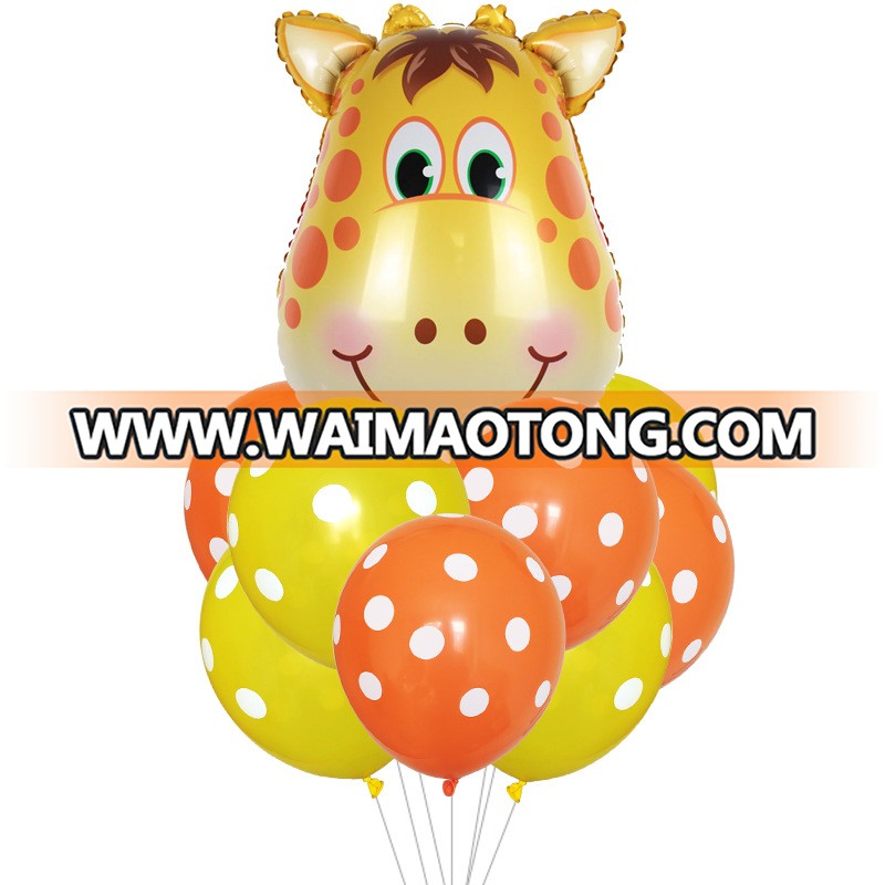 Wholesale Foil Balloons Cartoon(cow, giraffe, lion, monkey,tiger,zabra) Foil Balloon Dots Latex Balloon for Party Decoration