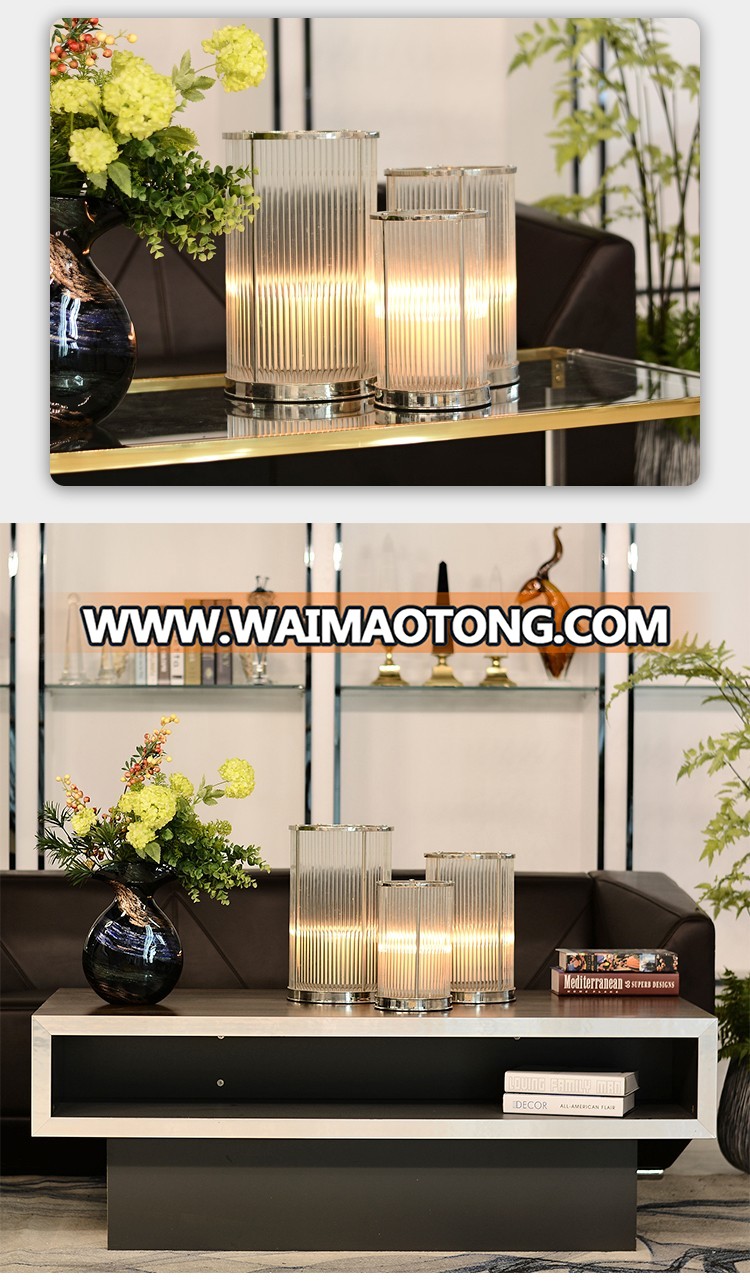 Modern Luxury Nickel Finish Brass Candlesticks Glass Rod Candle Holder For Home Decoration