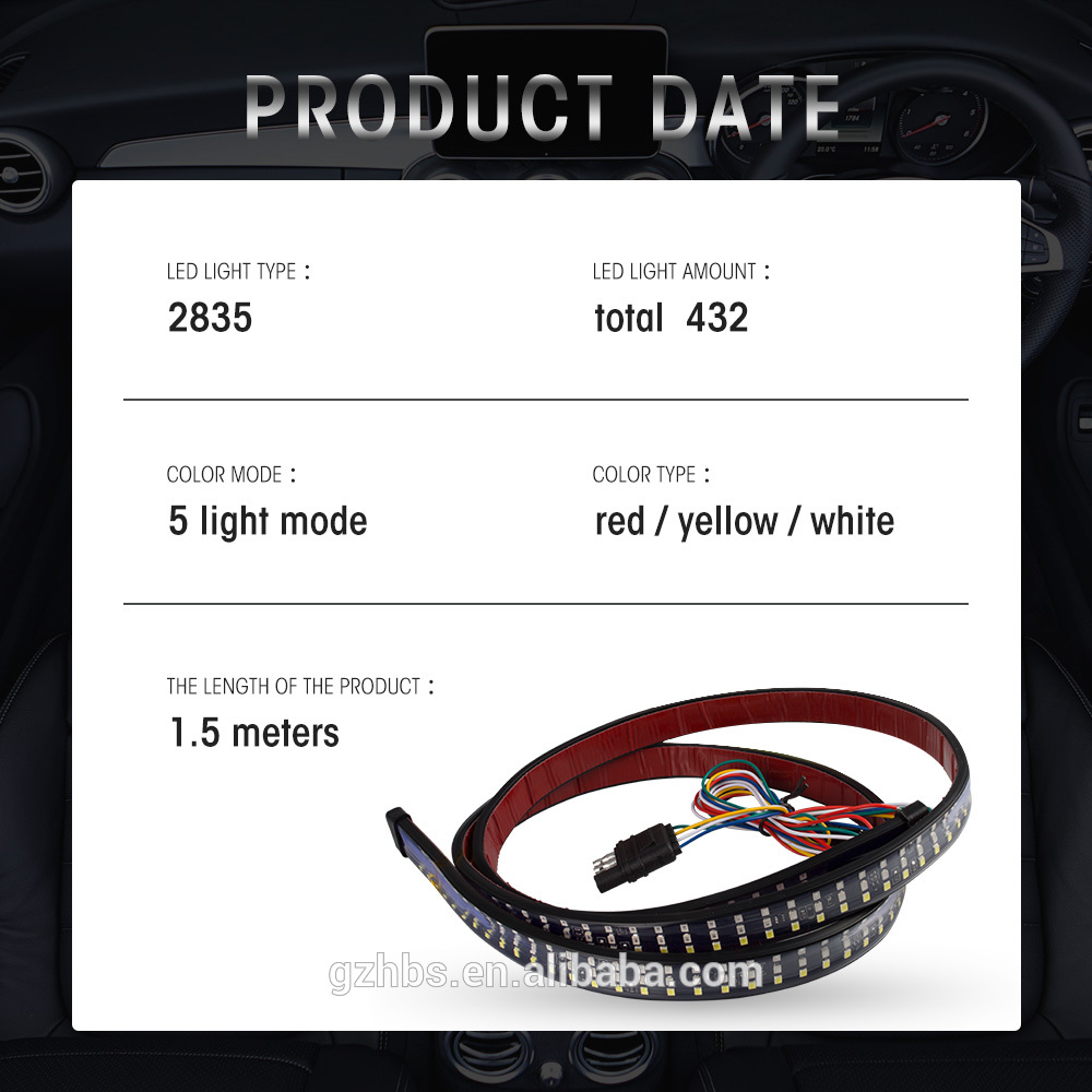 Car LED Tail strip lamp gate Red White Flowing Turn Signal Strip Tail Light for SUV Pickup Truck