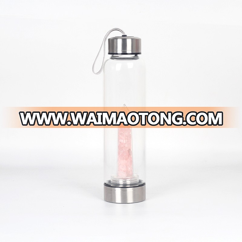 Wholesale 500ml natural crystal energy glass water bottle crystal water bottle with rope