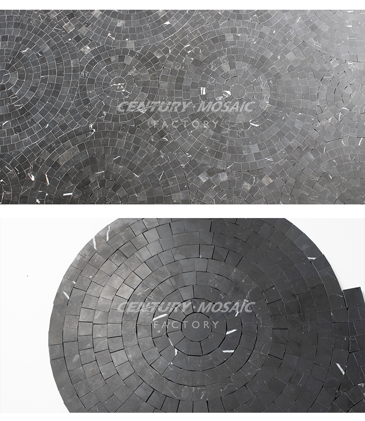 Black Nero Marquina Circle Pattern Medallions Flooring Custom Marble Mosaic Art