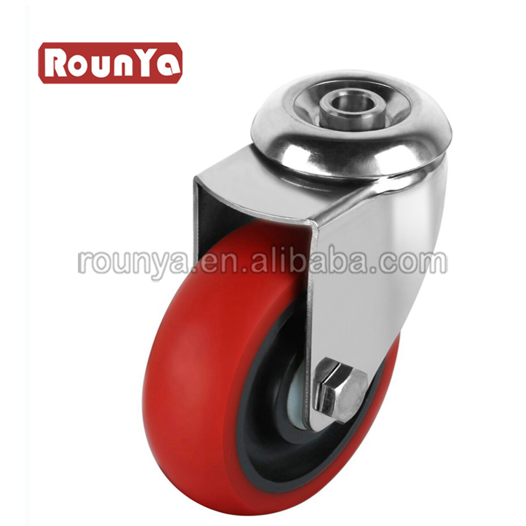 3 4 5 Medium duty bolt hole swivel stainless steel caster with red PU wheel single ball bearing