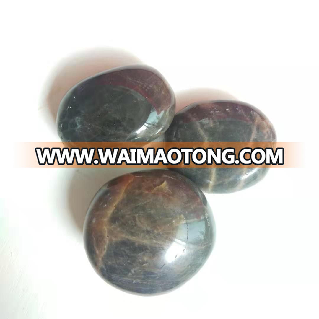 High Quality Natural Black Moonstone Palm Stone Crystal Palm Stone