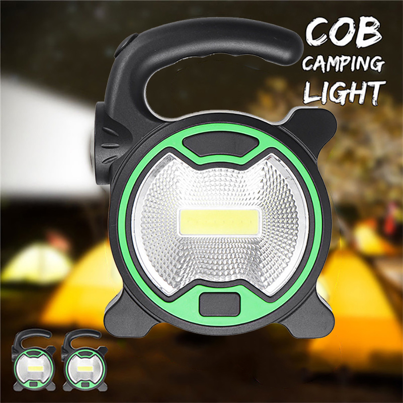 Portable LED COB Camping Flashlight Lantern Battery Powered Floodlight + Side Torch Light for Outdoor Hiking Fishing Working