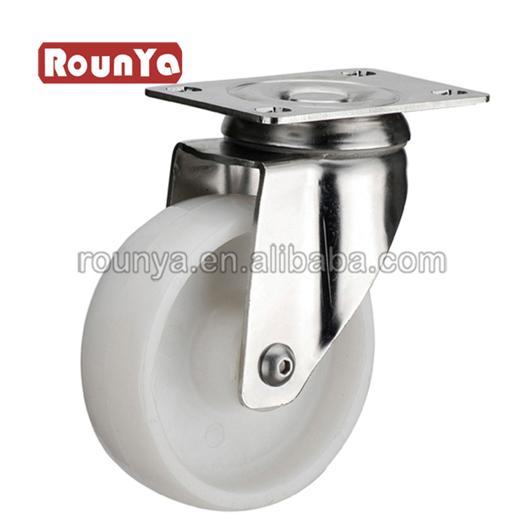 Medium duty stainless steel white nylon top plate caster 3" 4" 5" wheel swivel casters with total locking brake