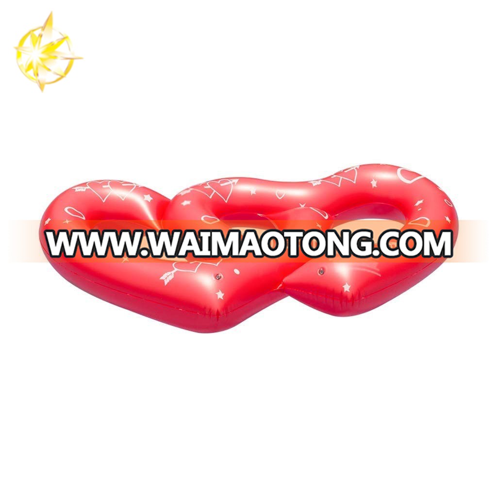 Double red love heart inflatable pool float swimming ring water party toys for adult fun pool float row