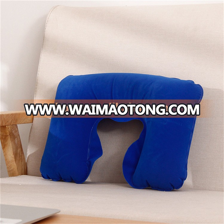 Comfortable flocking pvc U shape neck inflatable travel pillow from yiwu factory