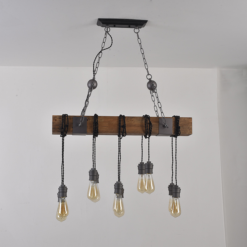 Vintage Natural wood beaded chandelier industrial loft hanging pendant lights