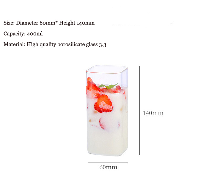 400ml Square Shape Borosilicate Glass Cup Milk Glass Cup