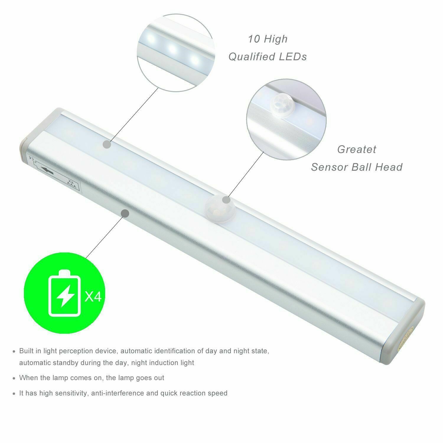 98mm 6LEDs LED Closet Light Motion Sensor Battery Powered Desk Drawer Lamp Under Cabinet Night Light