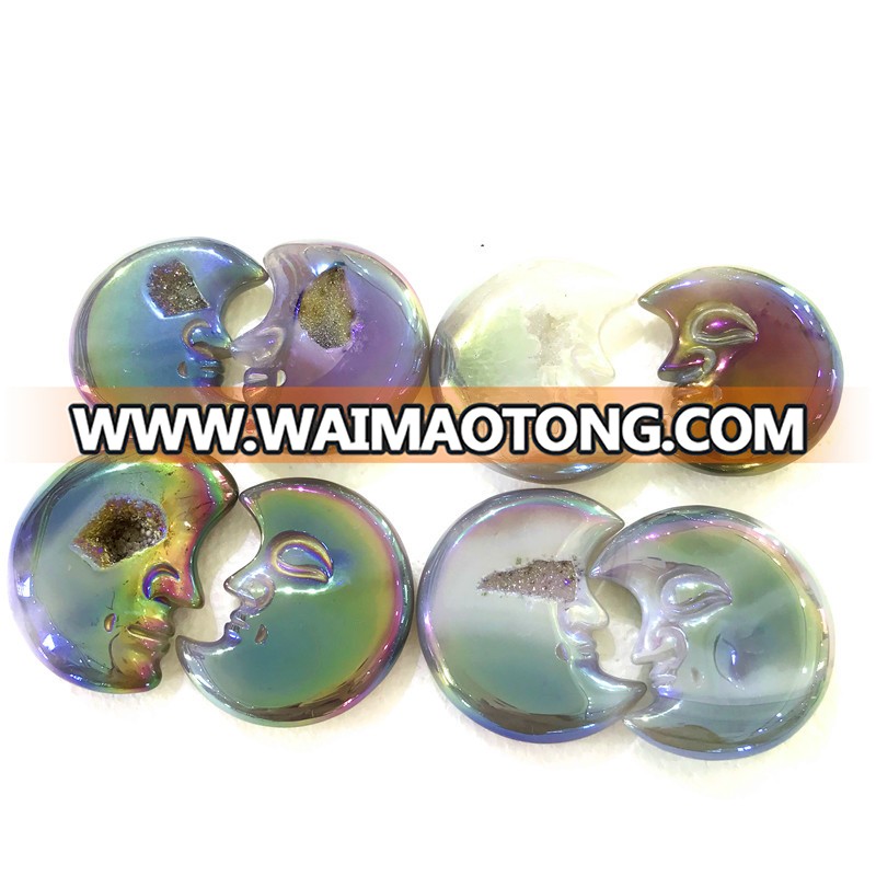 Wholesale crystal moon beautiful aura agate geode moon face for gifts