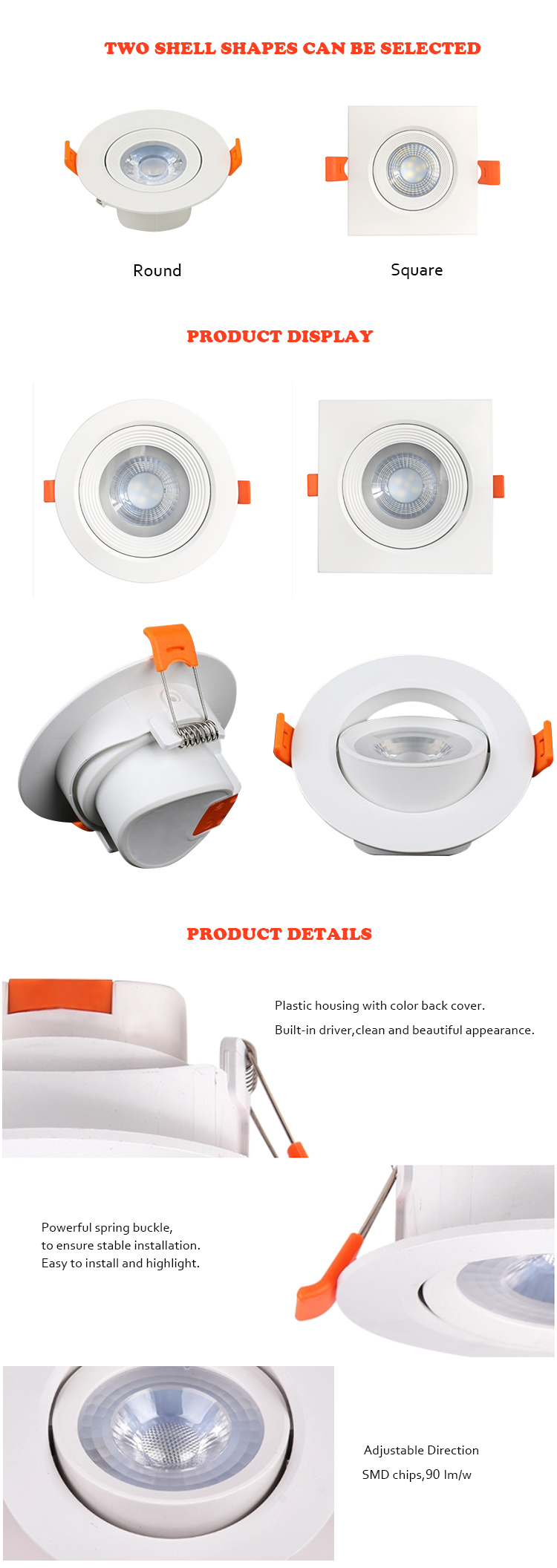 Plastic Housing Recessed Ceiling LED Downlight Down Light in Low Best Price