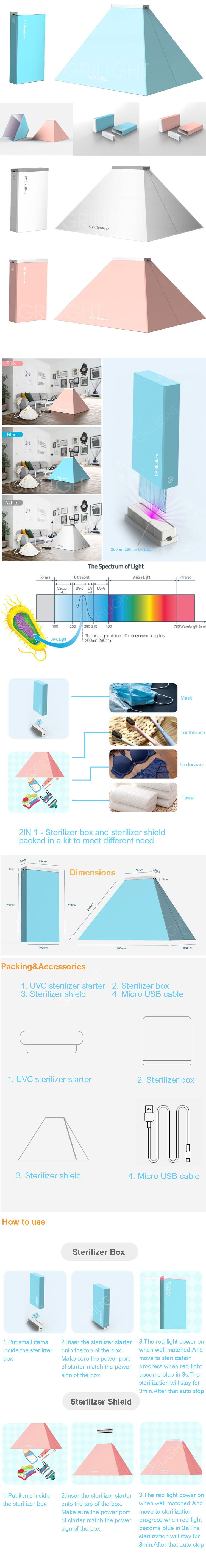 VADIV UV Handy Portable UV light Handy Sterilizer Multifunctional sterilizer Suitable for cell phones, underwear