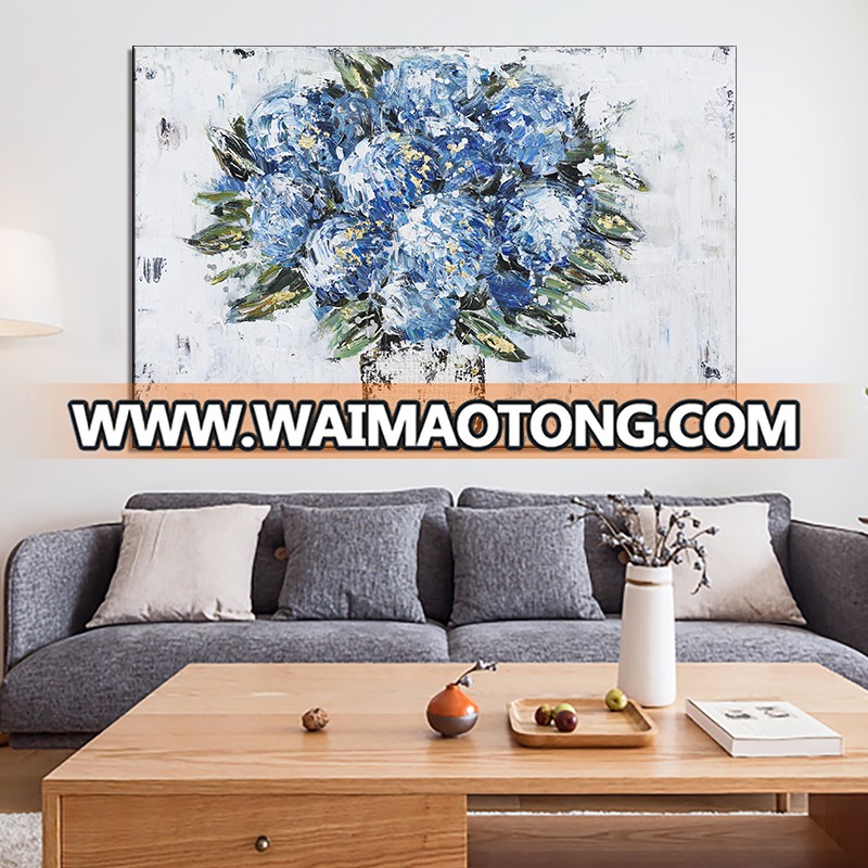 Modern Abstract flower oil painting hand painting on Canvas blue flower and Vase poster Muur voor woonkamer Home decoration