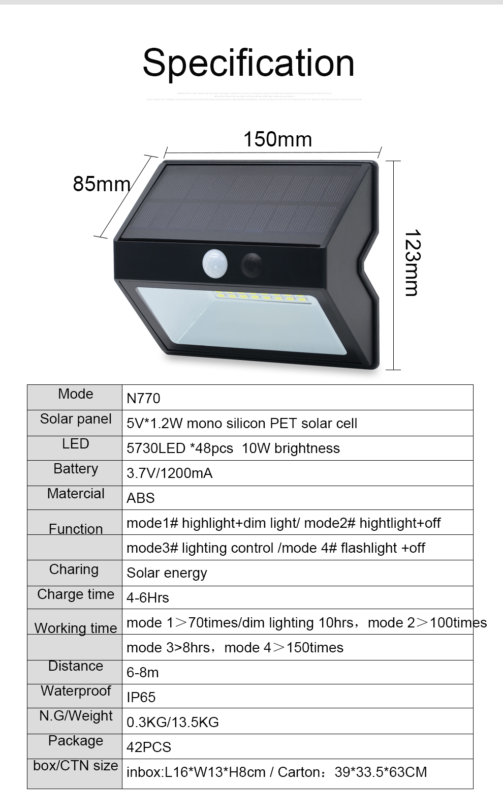 Super bright solar lamp with motion sensor garden security lamp outdoor high lumens solar path light