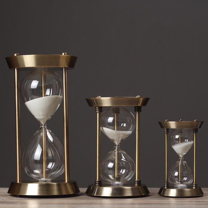 Home decor office large antique 15 60 minutes 1 hour half hour personalized metal frame brass silver hourglass sand timer