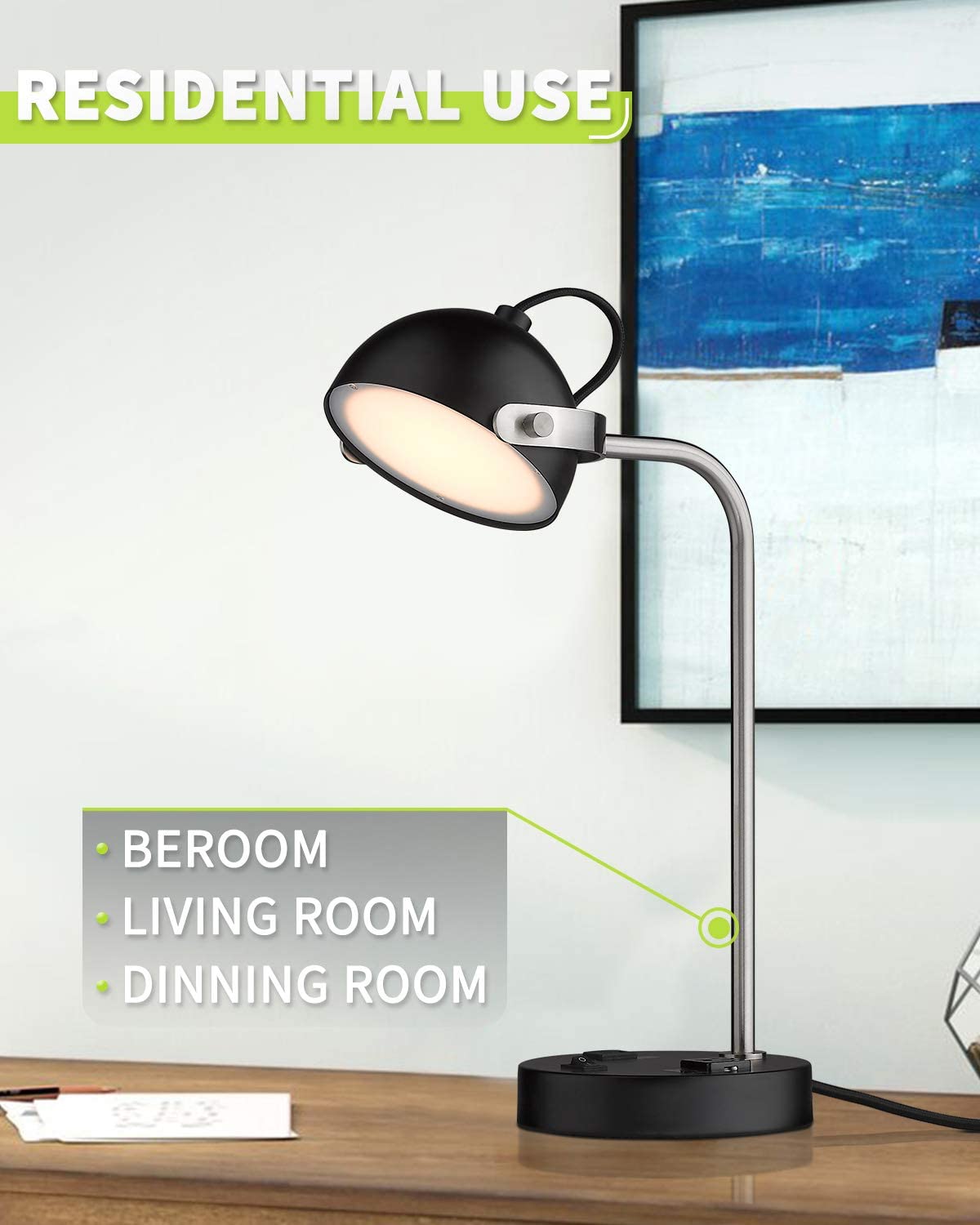 JLT-9473 Modern  Adjustable Head 7W LED Table Desk Lamp with USB hotel style lamps with outlets