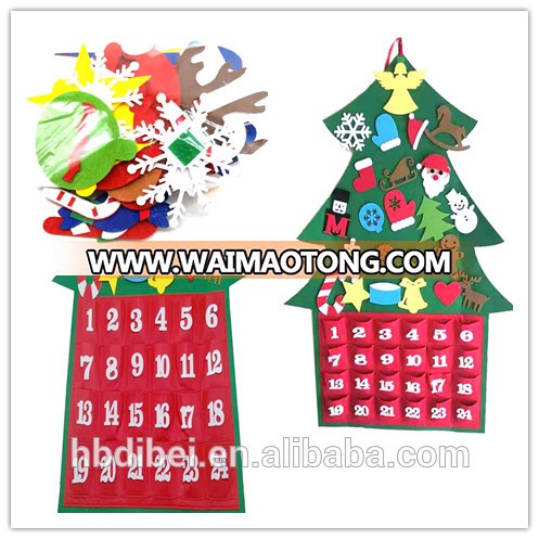 Wholesale Cheap felt Christmas tree with hanging   detachable decorations and number pockets