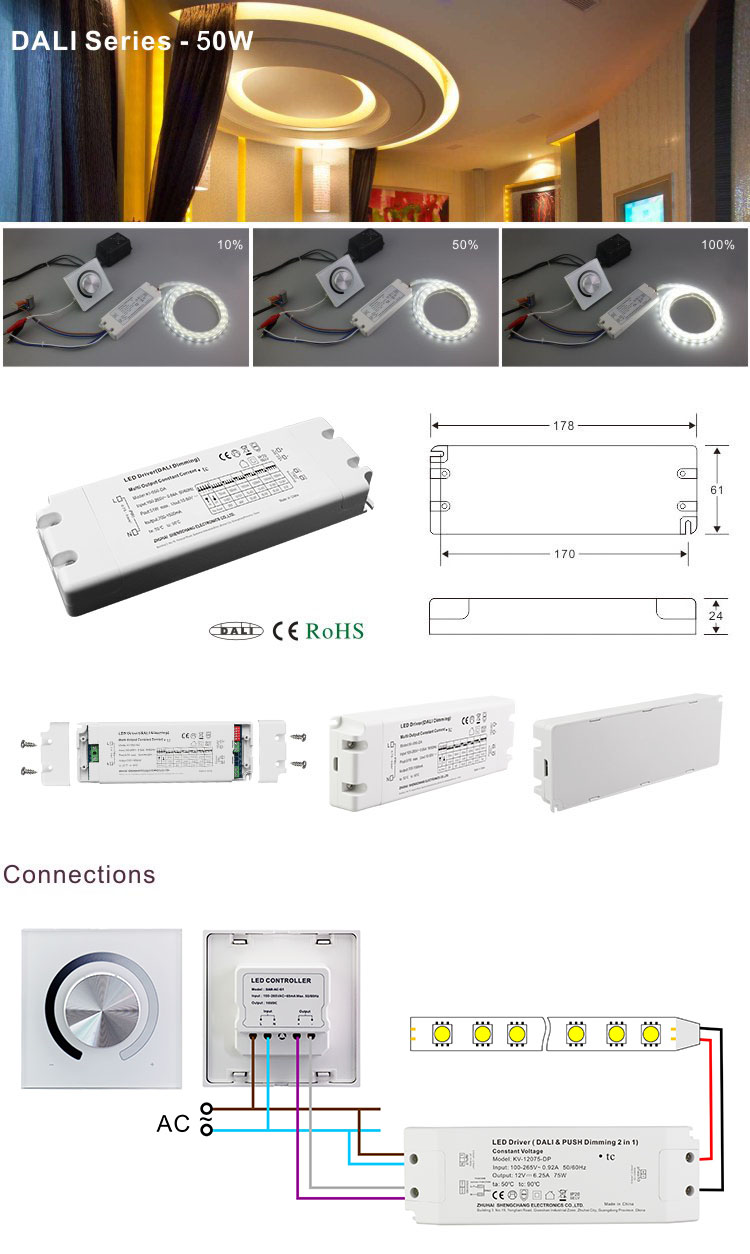 700ma 900ma 1050ma 1200ma 1400ma 1500ma multi current all in one DALI Dimming LED Driver 50W