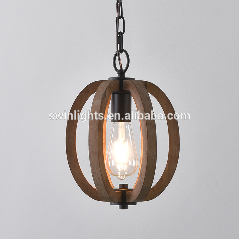 New natural wooden single hanging pendant light weathered white dining-room lamp D9626-1