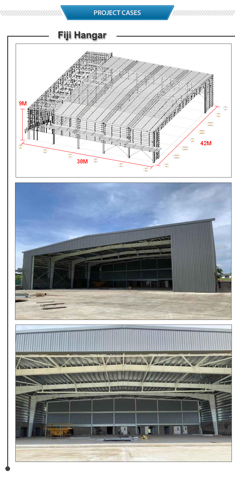 Low cost prefabricated light steel building structure aircraft hangar for sale