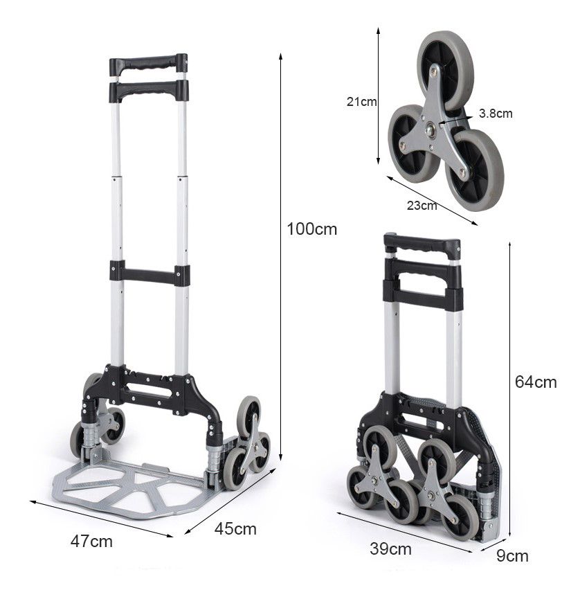 Six Wheels Heavy Duty Aluminium Foldable Stair Hand Trolley