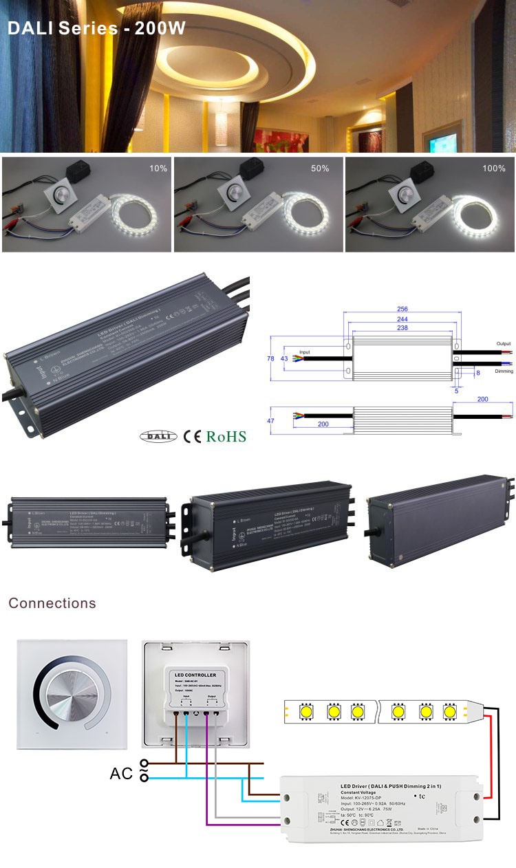 25-36V 6500mA  234W DALI Constant Current AC DC Dimmable LED Driver IP66