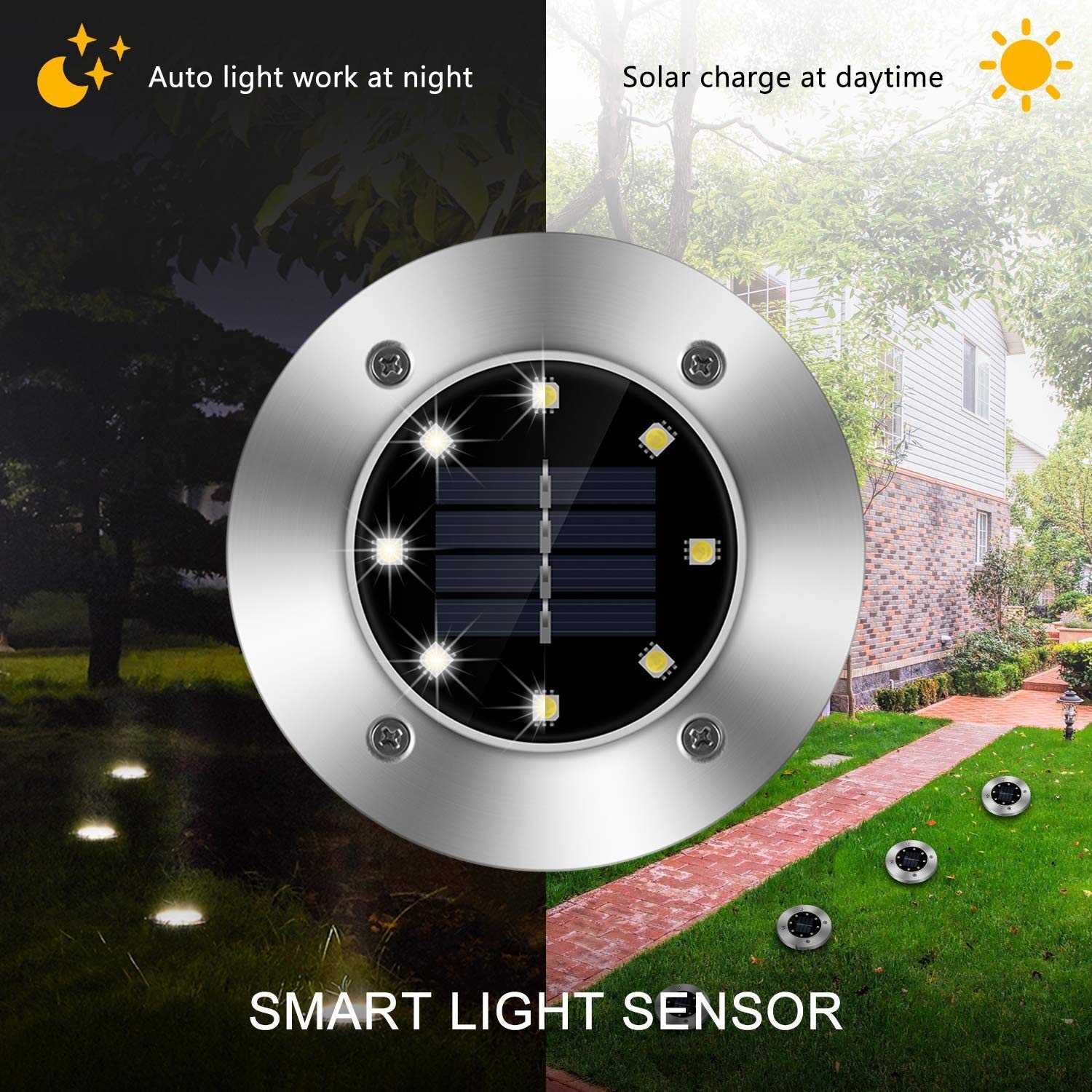 Solar Ground Lights, 8 LED Solar Disk Lights Outdoor Waterproof for Garden Yard Patio Pathway Lawn Walkway