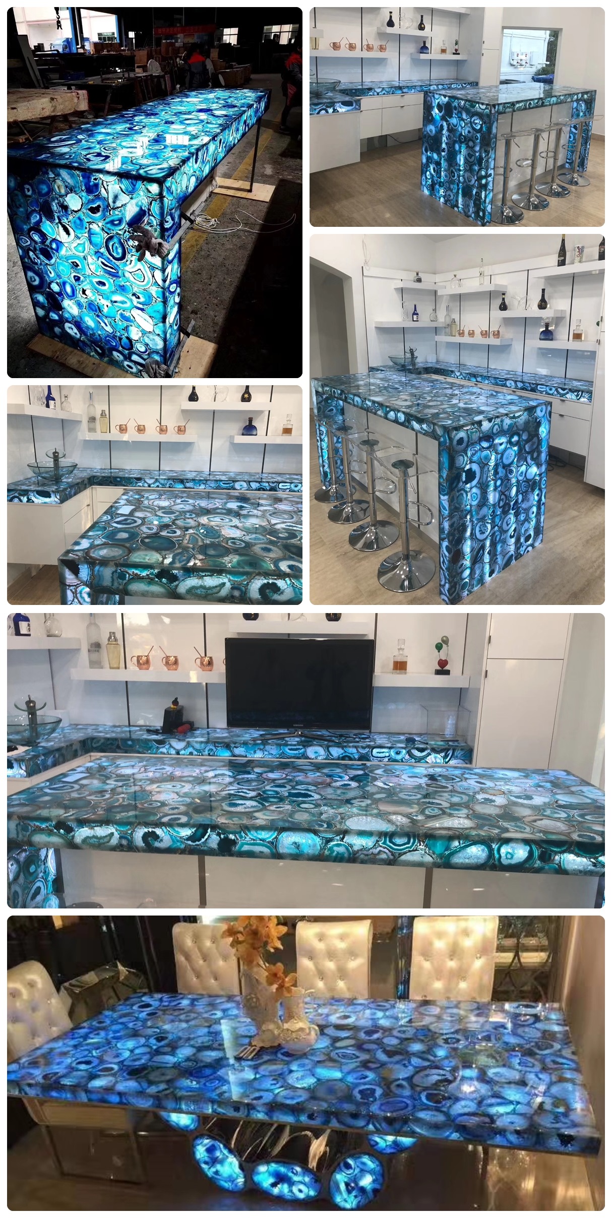 Backlit Blue Diamond Gemstone For Bar Counter