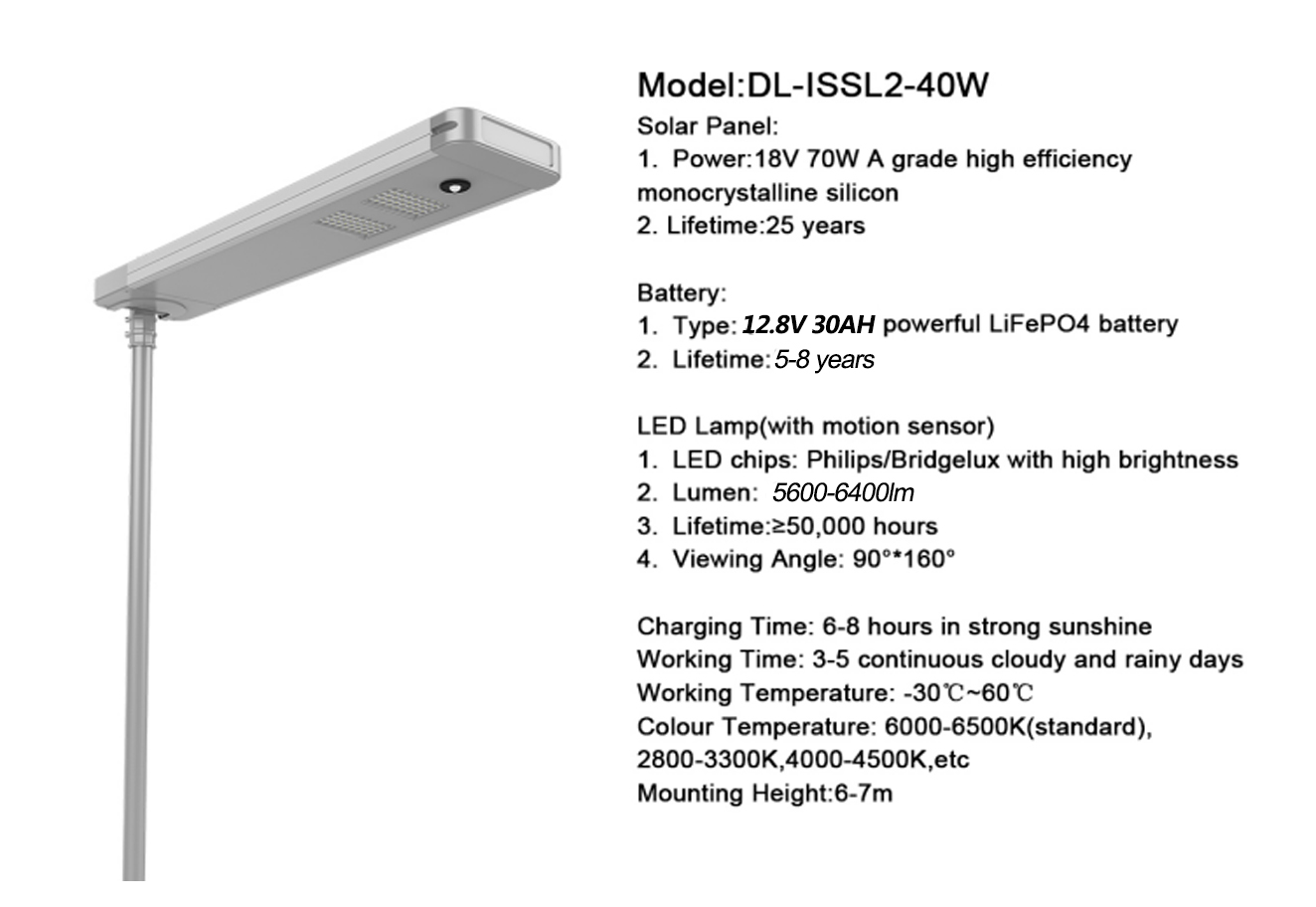 40W outdoor waterproof IP65 solar powered integrated all in one led solar street light lamp super bright led cells