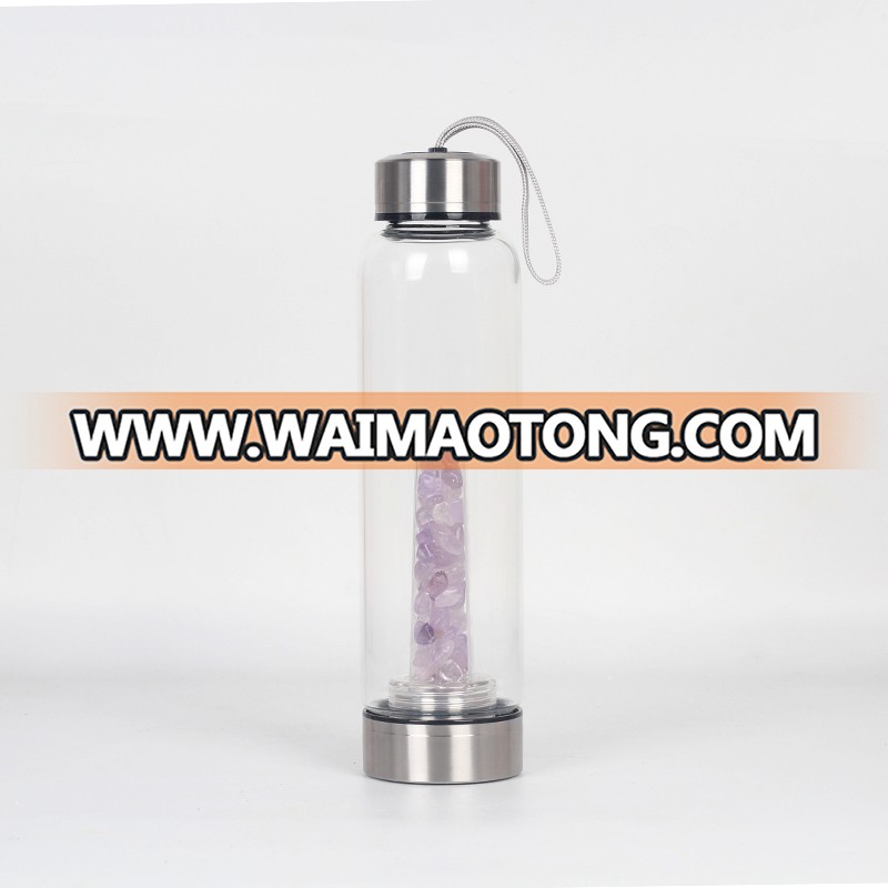 Wholesale 500ml natural crystal energy glass water bottle crystal water bottle with rope