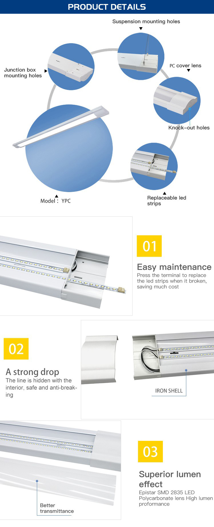 Modern commercial office building led batten 4ft linear pendant lights