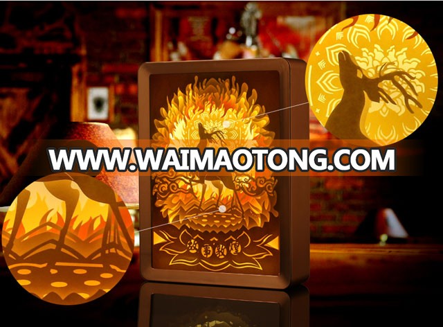 Hotsell Creative Frame LED night carving lamp 3D art paper cutting shadow light box  for Customized gifts