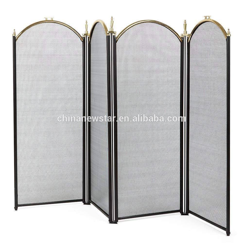 Hanssz Fano Fireplace Screen 4 Panel Ornate Wrought Iron Black Metal Fire Place Standing Gate Decorative Mesh Solid Baby Safety