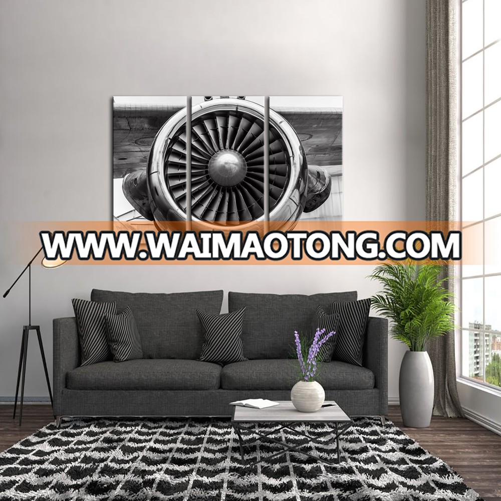 3 Pieces Retro Canvas Wall Art Propeller Aircraft Engine Painting Prints Engineering Closeup Vintage Airplane Picture