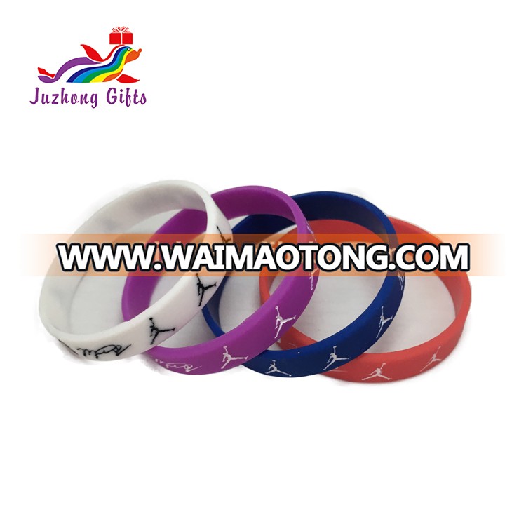 Custom Cheap sport silicone bracelet basketball sport silicone wristbands with fill ink logo